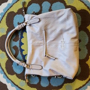 Jessica Simpson, Large, Gray Faux Leather Shoulder Bag, 17 in. X 14 in.